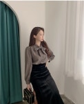 러프링 리본 체크 셔츠 블라우스 - 리리앤코 러프링 리본 체크 셔츠 블라우스