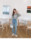 플리넌 하이웨스트 밴딩 데님 팬츠 - 리리앤코 플리넌 하이웨스트 밴딩 데님 팬츠