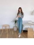 플리넌 하이웨스트 밴딩 데님 팬츠 - 리리앤코 플리넌 하이웨스트 밴딩 데님 팬츠