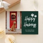 Happy Howlidays Green Calligraphy Pet Photo Holiday Card | Zazzle