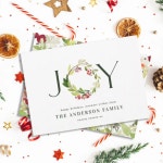 Modern watercolor botanical joy chic elegant holiday card | Zazzle