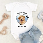 Protected By Dog Cute Custom Heart Pet Photo Baby Bodysuit | Zazzle