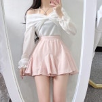 로앤모어 [고퀄/3col] 보라 쉬폰 홀터넥 리본 오프숄더 꼬임 블라우스