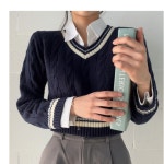 로지샵 ⁎단독기획 [핏보장!/봄 준비~] 엔비 꽈 배색 브이 크롭 니트;5color