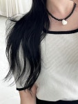로지니스 원석 하트 목걸이/블랙 진주 네크리스
