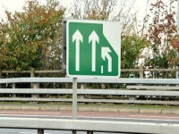 Merging lanes sign, Sydenham bypass,... © Albert Bridge cc-by-sa/2.0 :: Geograph Britain and Ireland Merging lanes sign... 