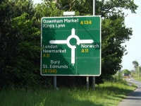 Roadsign on the A1066 Mundford Road © Geographer cc-by-sa/2.0 :: Geograph Britain and Ireland Roadsign on the A1066... 