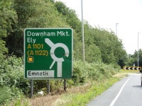 Roadsign on the A1101 Outwell Road © Geographer :: Geograph Britain and Ireland Roadsign on the A1101 Outwell Road &copy; Geographer