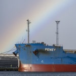 Ship and rainbow, Belfast © Rossographer :: Geograph Britain and Ireland Ship and rainbow, Belfast &copy; Rossographer