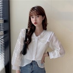 린넨 카라넥 긴팔 여름 셔츠 블라우스 린넨 카라넥 긴팔 여름 셔츠 블라우스 - 브리치