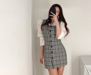 체크 단추 멜빵 원피스 체크 단추 멜빵 원피스 - 브리치