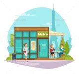 Bistro Cafe Terrace Flat Composition by macrovector | GraphicRiver Bistro Cafe Terrace Flat Composition