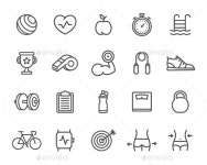 Set of sport, fitness and gym line icons. by lifeking83 | GraphicRiver Set of sport, fitness and gym line icons.