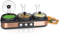 Nostalgia  + HomeCraft TSC25 3-Station 2.5-Quart Round Slow Cooker Buffet - Copper
