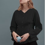 [이제이노리]Black Corduroy V-neck Blouse 블랙 브이넥 코듀로이 블라우스 - 주식회사 서울쇼룸 [이제이노리]Black Corduroy V-neck... 