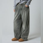 [언노운플라넷] 커스텀 원턱 와이드 코듀로이 팬츠 워시드 카키 - 주식회사 패션지오 [언노운플라넷] 커스텀 원턱 와이드 코듀로이 팬츠 워시드 카키