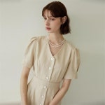 [에프코코로미즈] V neck linen daily dress BE - 주식회사 서울쇼룸 [에프코코로미즈] V neck linen daily dress BE