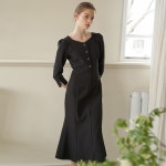 [에프코코로미즈] lilibet button p mermaid dress BK - 주식회사 패션지오 [에프코코로미즈] lilibet button p mermaid dress BK