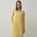 [블랭크03] linen v dress [Italian fabric] (yellow) - 주식회사 패션지오 [블랭크03] linen v dress [Italian fabric] (yellow)