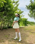 코스무드 여성 골프 테니스 여름 쿨 주름 플리츠 베이직 라인 스커트 오렌지