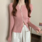 로켓고양이 불규칙한 크롭 니트 티셔츠