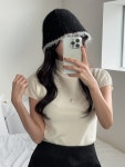 블루씨티 [30%할인] 언더라인 배색 니트 퍼 벙거지 모자 4color