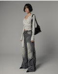 누아뮤트 [MADE] 줄라잇 워싱 프린지 핀턱 와이드 부츠컷 데님 팬츠 WASHING FRINGED PINTUCK WIDE BOOTCUT JEANS