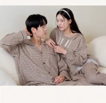 커플 여성 남성 세트 잠옷 홈웨어 M2155_6155 M커피체크