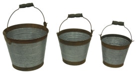 Corrugated Galvanized Metal 3 Piece Rustic Bucket Set - Farmhouse - Outdoor Pots And Planters - by Zeckos