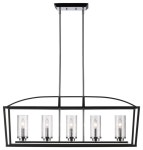 Mercer 5-Light Linear Pendant, Black With Seeded Glass - Transitional - Chandeliers - by Buildcom
