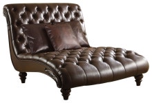 52 X 70 X 45 2-Tone Brown PU Upholstery Wood Chaise w/3Pillows - Traditional - Indoor Chaise Lounge Chairs - by LIGHTING JUNGLE