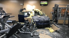 Video captures the moment a Tesla crashes into a gym | Fox News Video captures the moment a Tesla crashes into a gym