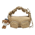 롯데면세점 [헤지스] 유니섹스 베이지 나일론 패딩 투포켓 숄더백 M (퍼피참SET구성)