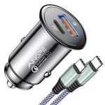 Ainope 54W PD & QC 3.0 Metal Dual-port Super Mini Car Charger + 3.3 Nylon Braided USB C to C Cable $8.49 + Free Shipping w... 