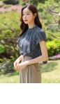 [[루이스엔젤] 틴프 쉬폰 언발 레이어드 튤립소매 패턴 블라우스]