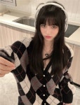 스와니모드 루즈핏 아가일 니트 가디건