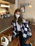 스와니모드 루즈핏 아가일 니트 가디건
