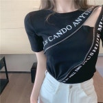 스와니모드 레터링 지퍼 트임 반팔 티셔츠