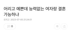 어리고 예쁜데 능력없는 여자랑 결혼 가능하냐 - 뉴스&이슈(뉴스픽허용) - 고독한 자유홍보방 어리고 예쁜데 능력없는 여자랑 결혼 가능하냐