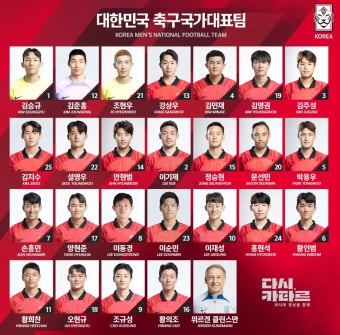대한민국 축구대표팀 등번호 - 웃긴자료 ‥‥‥‥‥、 - 도탁스 (DOTAX) 대한민국 축구대표팀 등번호
