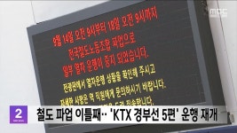 철도 파업 이틀째‥'KTX 경부선 5편' 운행 재개 - kakaoTV 철도 파업 이틀째‥'KTX 경부선 5편' 운행 재개