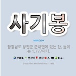 🌟사기봉: 함경남도 장진군 군내면에 있는 산. 높이는 1,777미터. - 표준국어대사전
