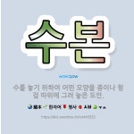 🌟수본: 수를 놓기 위하여 어떤 모양을 종이나 헝겊 따위에 그려 놓은 도안. - 표준국어대사전