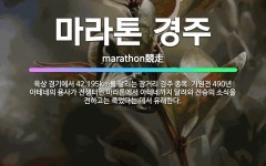 🌟마라톤 경주: 육상 경기에서 42.195km를 달리는 장거리 경주 종목. 기원전 490년 아테네의 용사가... - 표준국어대사전