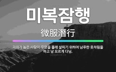 🌟미복잠행: 지위가 높은 사람이 무엇을 몰래 살피기 위하여 남루한 옷차림을 하고 남 모르게 다님. - 표준국어대사전