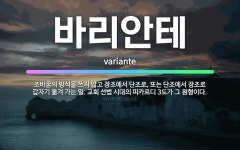 🌟바리안테: 조바꿈의 방식을 쓰지 않고 장조에서 단조로, 또는 단조에서 장조로 갑자기 옮겨 가는 일. 교회... - 표준국어대사전