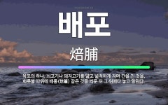 🌟배포: 육포의 하나. 쇠고기나 돼지고기를 얇고 넓적하게 저며 간을 친 것을, 화롯불 따위에 배롱(焙籠) ... - 표준국어대사전
