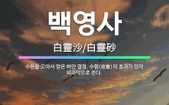 🌟백영사: 수은을 고아서 얻은 하얀 결정. 수렴(收斂)의 효과가 있어 외과약으로 쓴다. - 표준국어대사전