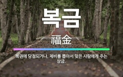 🌟복금: 복권에 당첨되거나, 제비를 뽑아서 맞은 사람에게 주는 상금. - 표준국어대사전