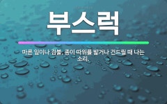 🌟부스럭: 마른 잎이나 검불, 종이 따위를 밟거나 건드릴 때 나는 소리. - 표준국어대사전